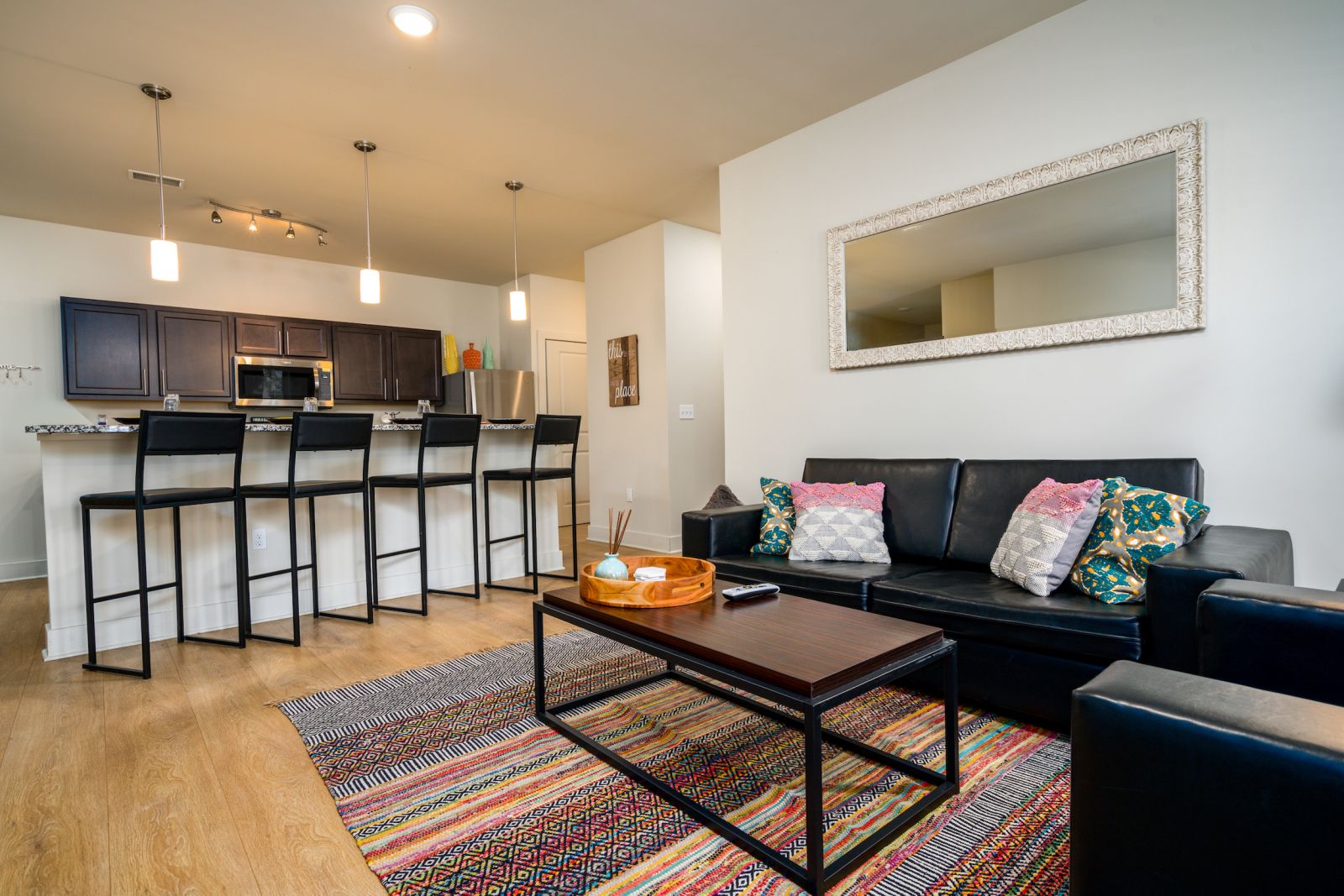 open concept living and kitchen area